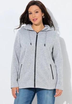 Ulla Popken Sweatjacke Strickfleece-Jacke Kapuze Reißverschlusstaschen