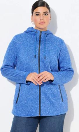 Ulla Popken Sweatjacke Strickfleece-Jacke Kapuze Reißverschlusstaschen