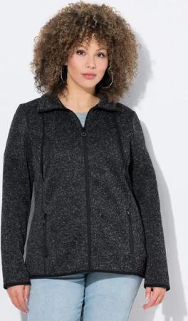 Ulla Popken Sweatjacke Strickfleece-Jacke Rauten Stehkragen Zipptaschen