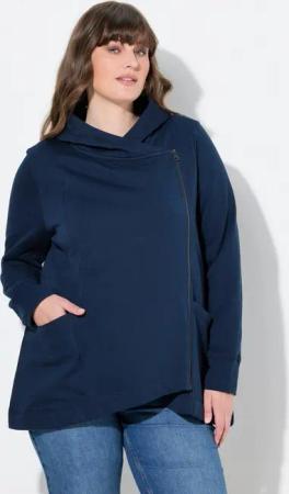 Ulla Popken Sweatjacke Sweatjacke asymmetrisch Kapuze Biobaumwolle