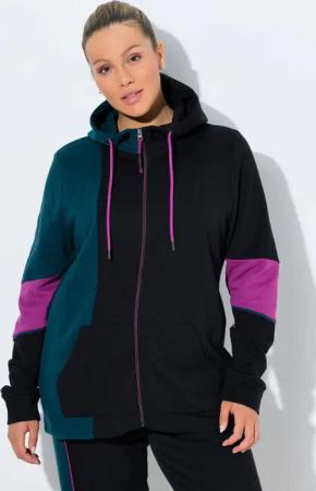 Ulla Popken Sweatjacke Sweatjacke Colorblocking Kapuze Kängurutasche