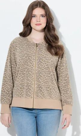 Ulla Popken Sweatjacke Sweatjacke Leomuster Rundhals Knopfleiste Langarm