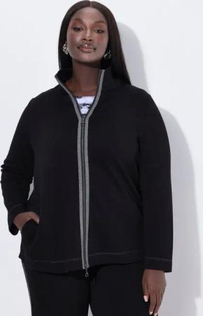 Ulla Popken Sweatjacke Sweatjacke Stehkragen 2-Wege-Zipper Glitzerband