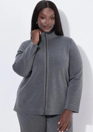 Ulla Popken Sweatjacke Sweatjacke Stehkragen 2-Wege-Zipper Glitzerband