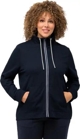 Ulla Popken Sweatjacke Sweatjacke Stehkragen Kängurutasche hinten länger