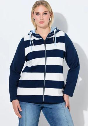 Ulla Popken Sweatjacke Sweatjacke Streifen Kapuze Langarm