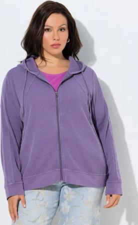 Ulla Popken Sweatjacke Sweatjacke Waffelpiqué Kapuze Langarm