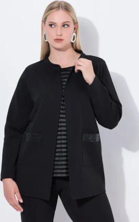 Ulla Popken Sweatjacke Sweatjacke Ziersteine Rundhals Hakenverschluss