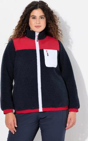 Ulla Popken Sweatjacke Teddyfleece-Jacke Patches Stehkragen 2-Wege-Zipper
