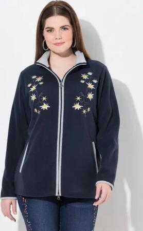 Ulla Popken Sweatjacke Trachten-Fleecejacke Edelweiß-Stickerei