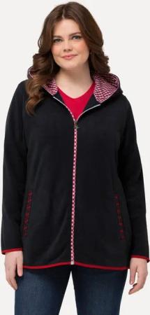 Ulla Popken Sweatjacke Trachten-Fleecejacke Kapuze Zierstickerei Langarm