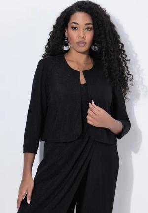 Ulla Popken Sweatshirt Bolerojacke Glitter Boxy Rundhals Langarm