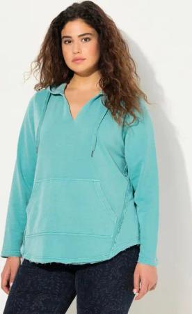 Ulla Popken Sweatshirt Hoodie offenkantig Kapuze V-Ausschnitt Langarm