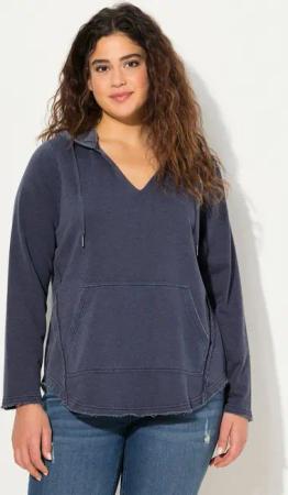 Ulla Popken Sweatshirt Hoodie offenkantig Kapuze V-Ausschnitt Langarm