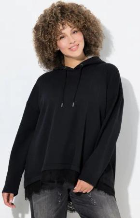 Ulla Popken Sweatshirt Hoodie Spitzensaum A-Linie Kapuze Langarm