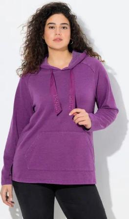 Ulla Popken Sweatshirt Hoodie Vintage-Look verzierte Kordel Langarm