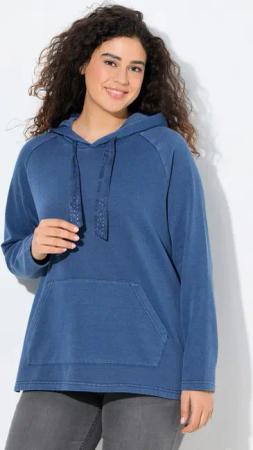 Ulla Popken Sweatshirt Hoodie Vintage-Look verzierte Kordel Langarm