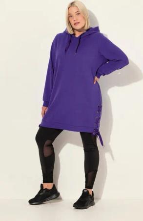 Ulla Popken Sweatshirt Long-Hoodie Satinbänder Kapuze Langarm