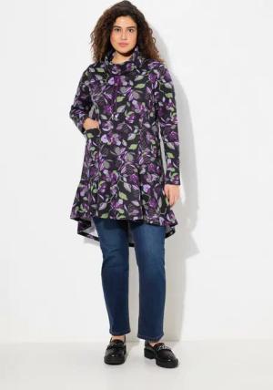 Ulla Popken Sweatshirt Long-Sweater Stehkragen Taschen Langarm Volantsaum