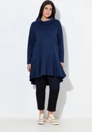 Ulla Popken Sweatshirt Longsweater Volant Stehkragen Langarm Taschen