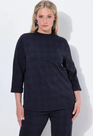 Ulla Popken Sweatshirt Punto-Sweatshirt Karo Glitter Stehkragen 3/4-Arm