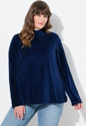 Ulla Popken Sweatshirt Samt-Sweatshirt A-Linie Stehkragen Langarm