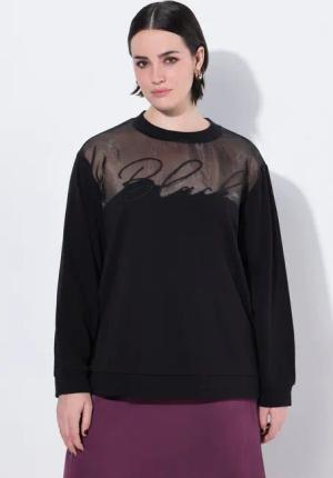 Ulla Popken Sweatshirt Sweater Tüll-Schulter Rundhals Langarm