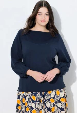 Ulla Popken Sweatshirt Sweater U-Boot-Ausschnitt Ballon-Langarm