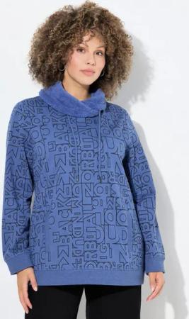 Ulla Popken Sweatshirt Sweatshirt bedruckt Teddy-Stehkragen Langarm