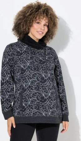 Ulla Popken Sweatshirt Sweatshirt bedruckt Teddy-Stehkragen Langarm