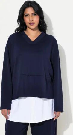 Ulla Popken Sweatshirt Sweatshirt Bluseneinsatz V-Ausschnitt Langarm