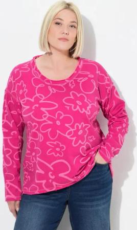 Ulla Popken Sweatshirt Sweatshirt Blüten Rundhals Langarm Rollkanten