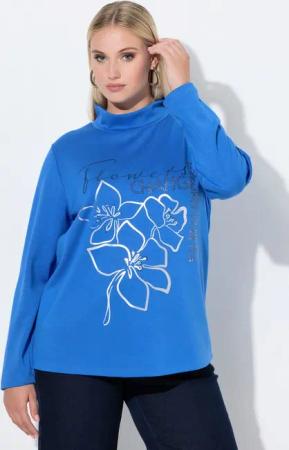 Ulla Popken Sweatshirt Sweatshirt Blüten Ziersteine Stehkragen Langarm
