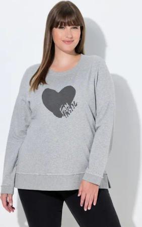 Ulla Popken Sweatshirt Sweatshirt Herz Rundhals Langarm offenkantig