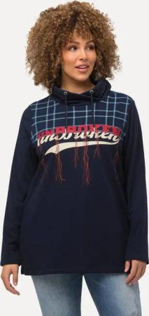 Ulla Popken Sweatshirt Sweatshirt Karo Frottee Stehkragen Langarm