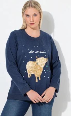 Ulla Popken Sweatshirt Sweatshirt Let it Snow Pailletten Rundhals Langarm