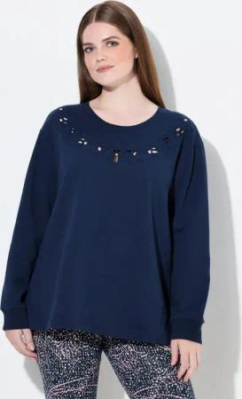 Ulla Popken Sweatshirt Sweatshirt Lockstickerei Rundhals Langarm