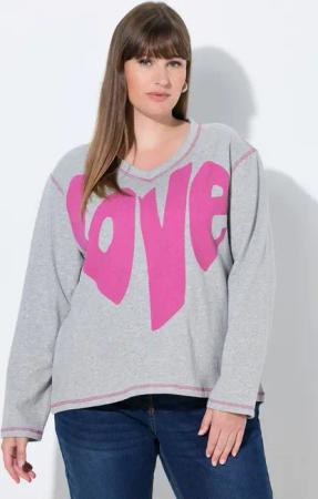 Ulla Popken Sweatshirt Sweatshirt Love A-Linie V-Ausschnitt Langarm