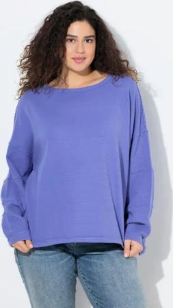 Ulla Popken Sweatshirt Sweatshirt offene Kanten gerippt Rundhals Langarm