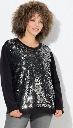 Ulla Popken Sweatshirt Sweatshirt Pailletten Oversized Rundhals Langarm