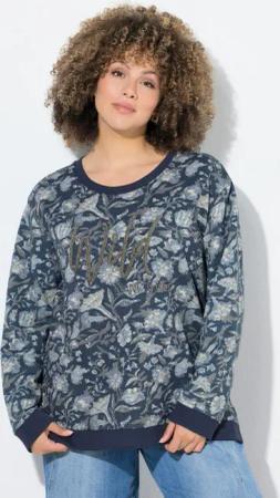 Ulla Popken Sweatshirt Sweatshirt Perlen-Schriftzug Rundhals Langarm