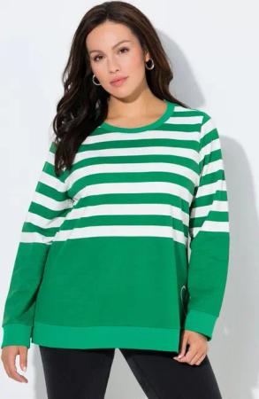 Ulla Popken Sweatshirt Sweatshirt Ringel Herzstickerei Rundhals Langarm