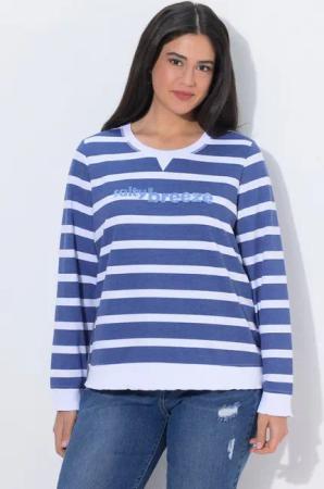 Ulla Popken Sweatshirt Sweatshirt Ringel Schriftzug Rundhals Langarm