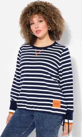 Ulla Popken Sweatshirt Sweatshirt Ringel Tunnelzug Rundhals Langarm