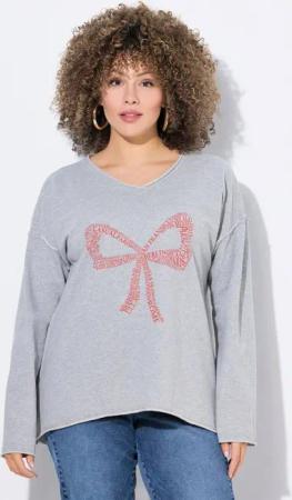 Ulla Popken Sweatshirt Sweatshirt Schleife Oversized V-Ausschnitt Langarm