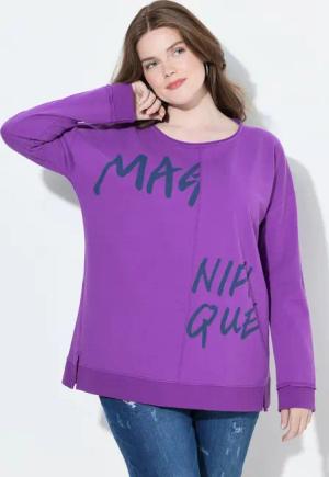 Ulla Popken Sweatshirt Sweatshirt Schriftmotiv Oversized Rundhals Langarm