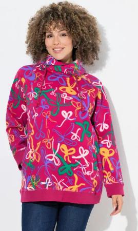 Ulla Popken Sweatshirt Sweatshirt Scribble-Muster Stehkragen Langarm