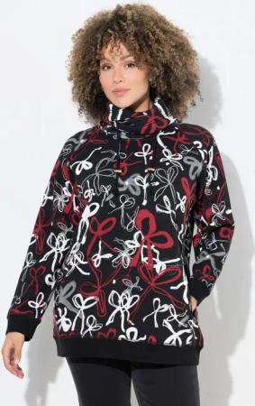 Ulla Popken Sweatshirt Sweatshirt Scribble-Muster Stehkragen Langarm
