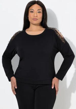 Ulla Popken Sweatshirt Sweatshirt Spitzeneinsatz Rundhals Langarm