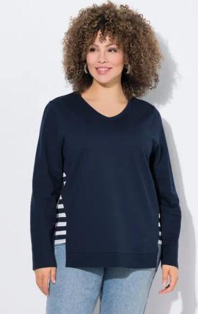 Ulla Popken Sweatshirt Sweatshirt Streifen A-Linie V-Ausschnitt Langarm